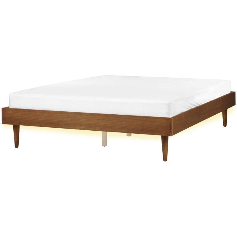 Beliani Bed With Led Toucy 160 X 200 Cm (eu King Size) Brown Ash Wood