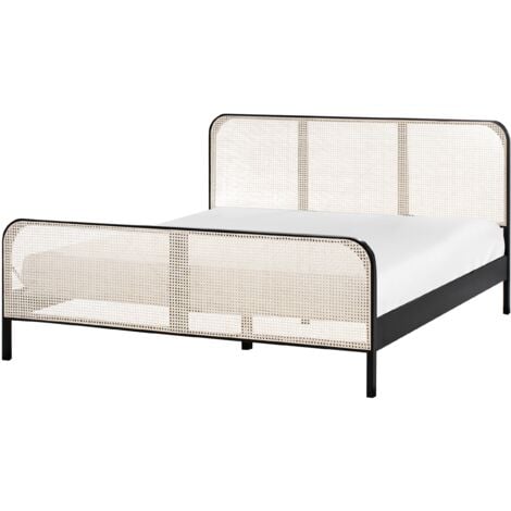 Modern EU King Size Bed Frame 6ft Slatted Base Viennese Braid Headboard Pine Wood Black Gonfaron