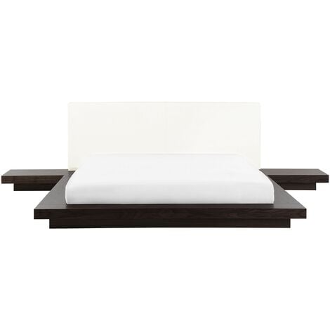 Modern EU King Size Platform Bed 5ft3 Side Tables Dark Wood Zen - Dark Wood