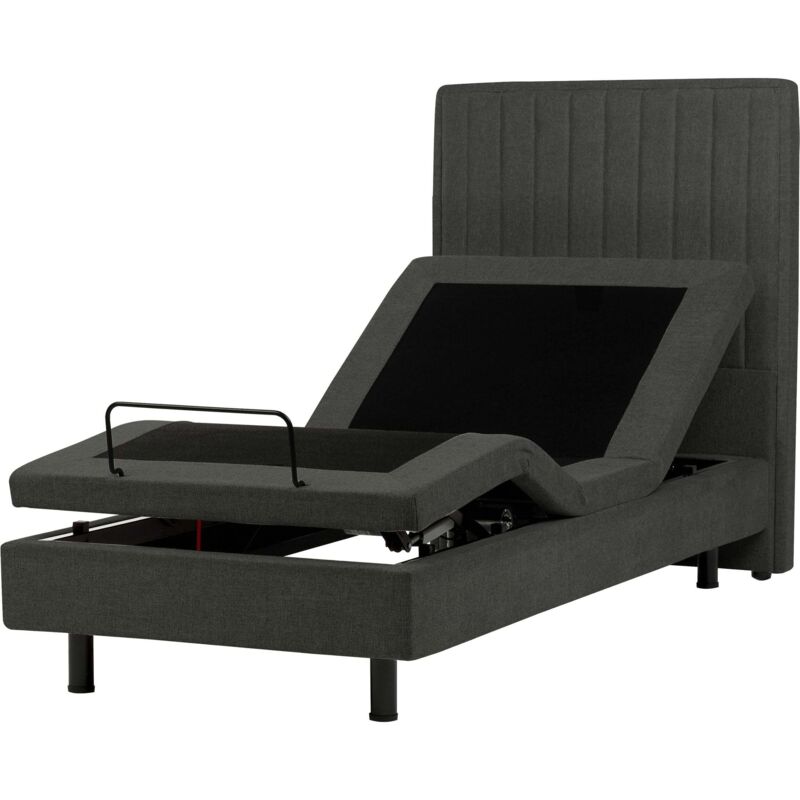 Beliani - Modern Eu Single 3ft Electric Bed Adjustable Remote Control Fabric Upholstery Dark Grey Duke Ii
