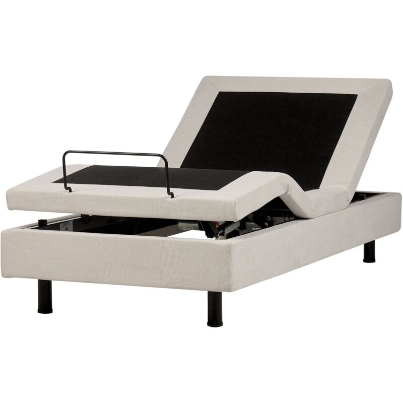 Beliani Adjustable Bed Without Headboard Fabric Duke Ii 90 X 200 Cm (eu Single) Light Beige