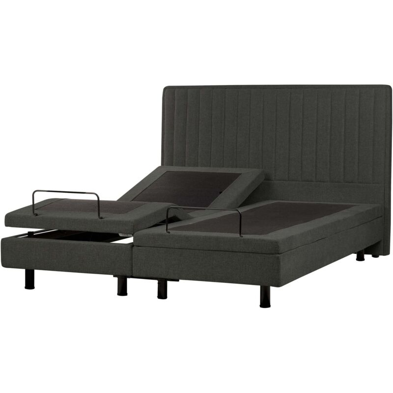 Beliani Modern Eu Super King Size 6ft Electric Bed Adjustable Remote Control Fabric Upholstery Dark Grey Duke Ii