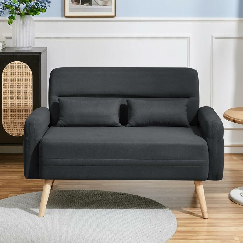 Dewdat - Modern Fabric 2 Seater Sofa Small Loveseat Upholstered Couch 116cm Futon Settee Lounge with Tapered Legs for Dorm/Office/Bedroom/Living Room