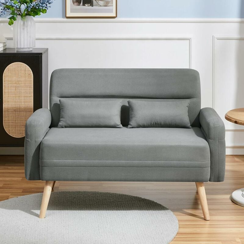 Dewdat - Modern Fabric 2 Seater Sofa Small Loveseat Upholstered Couch 116cm Futon Settee Lounge with Tapered Legs for Dorm/Office/Bedroom/Living Room
