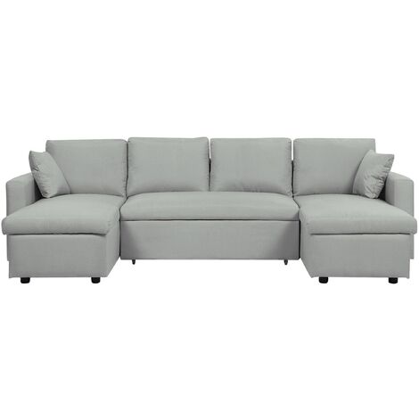 Modern Fabric Corner Sofa Bed Grey Polyester U-Shaped Storage Sleeper Convertible Sommen - Grey