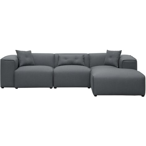 Modern Fabric Corner Sofa Polyester Extra Scatter Cushions Dark Grey Dolva