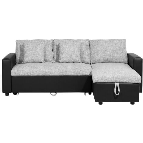 Modern Fabric Corner Sofa Pull Out Bed Left Right Chaise Grey Tampere - Black