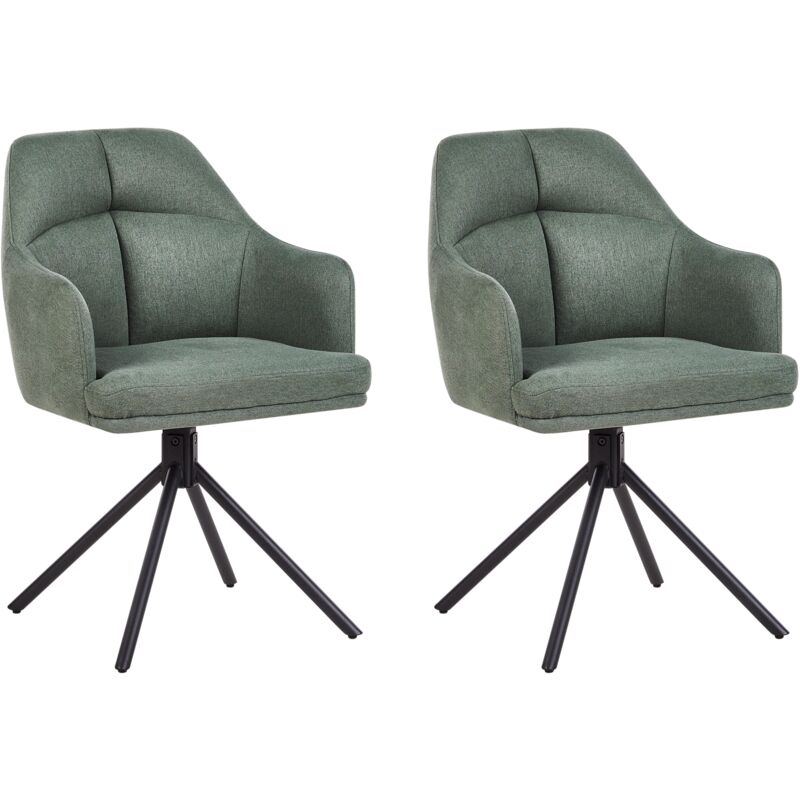 Modern Fabric Dining Swivel Chairs Set of 2 Padded Seat Black Metal Legs Green Mira