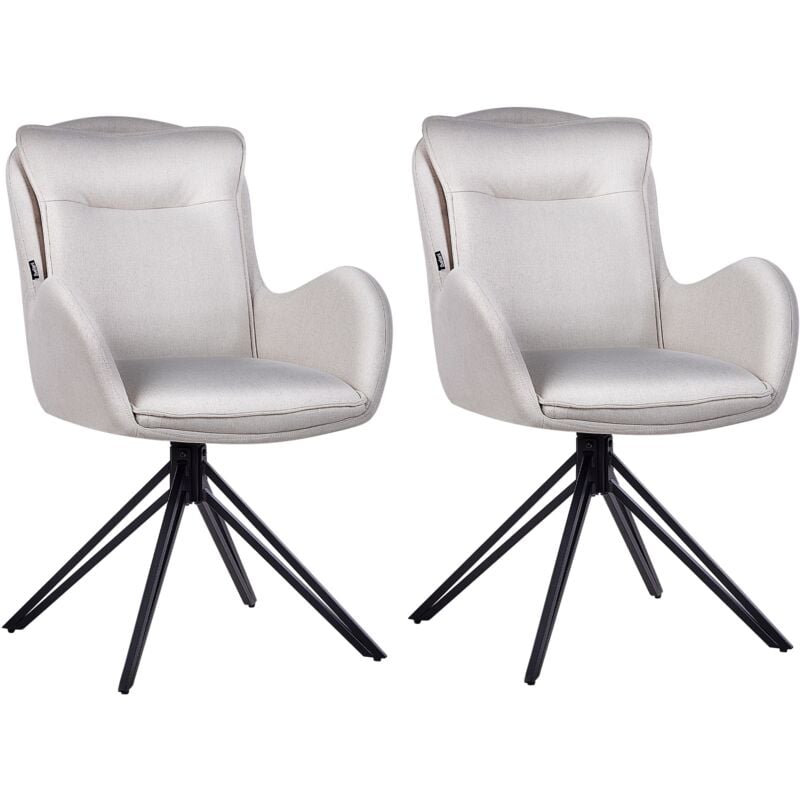 Modern Fabric Dining Swivel Chairs Set of 2 Padded Seat Black Metal Legs Light Beige Avelar