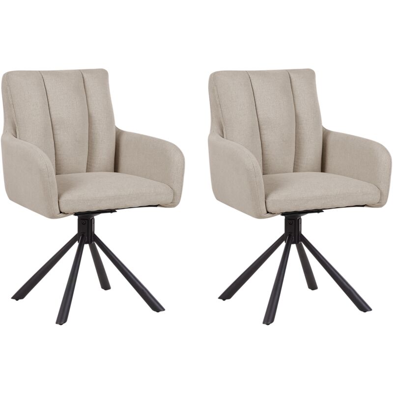 Modern Fabric Dining Swivel Chairs Set of 2 Padded Seat Black Metal Legs Taupe Sardoal