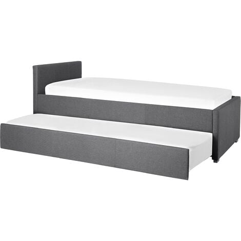 Modern Fabric EU Single Trundle Bed Frame 3ft Dark Grey Slatted Marmande