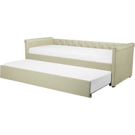 main image of "Modern Fabric EU Small Single Trundle Bed Frame Buttoned 2ft6 Beige Libourne"