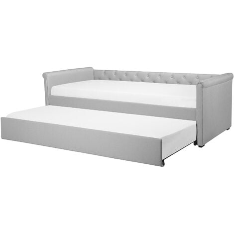 main image of "Modern Fabric EU Small Single Trundle Bed Frame Buttoned 2ft6 Light Grey Libourne"