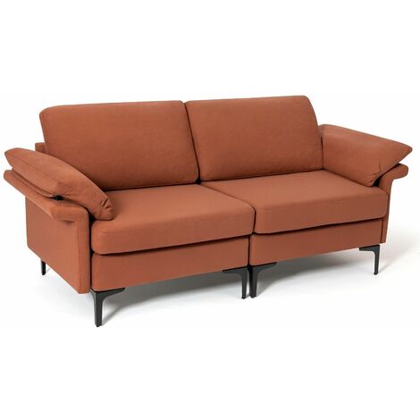 Modern Fabric Loveseat 2 Seater Sofa Set Upholstered Sofa with Armrest Pillows