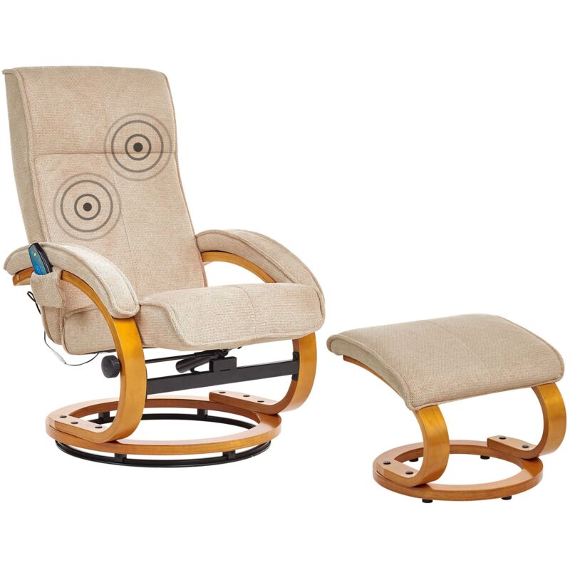 Beliani - Modern Fabric Recliner Armchair With Footstool Massage Heating Beige Hero