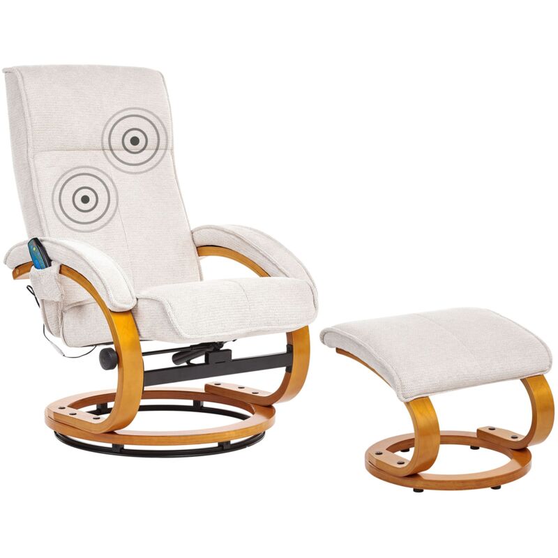 Beliani - Modern Fabric Recliner Armchair With Footstool Massage Heating Light Beige Hero