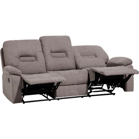 Modern Fabric Recliner Sofa Manual Reclining Padded 3 Seater Beige Bergen - Beige