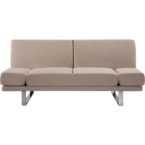 Sofa Bed Beige Fabric Upholstery 4 Seater Click Clack Mechanism Adjustable Armrests