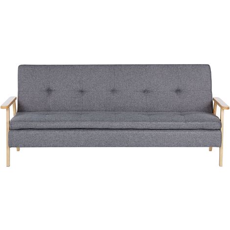 Modern Fabric Sofa Bed Grey Polyester Solid Wood Armrests Legs Convertible Tjorn - Grey