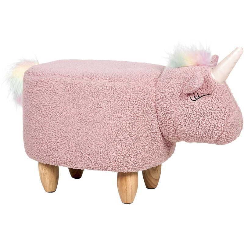 Modern Fabric Stool Nursery Children Room Solid Wood Legs Animal Pink Unicorn - Pink