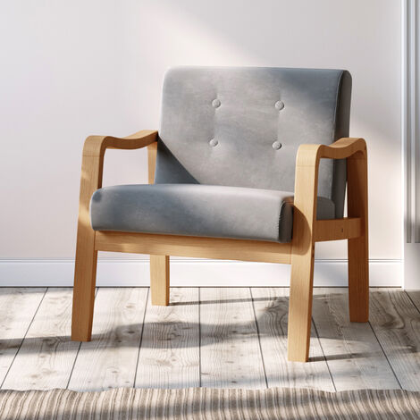 Modern Fabric Upholstered Accent Armchair Solid Wood