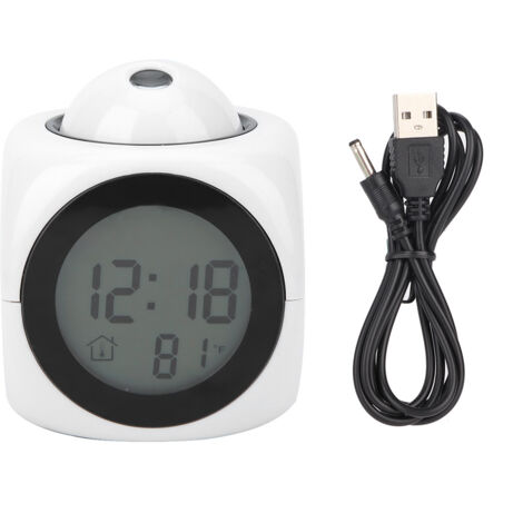 Modern Fashionable Clearance Projection Alarm Clock Digital LCD Voice Talking ClockWhite with USB Cable