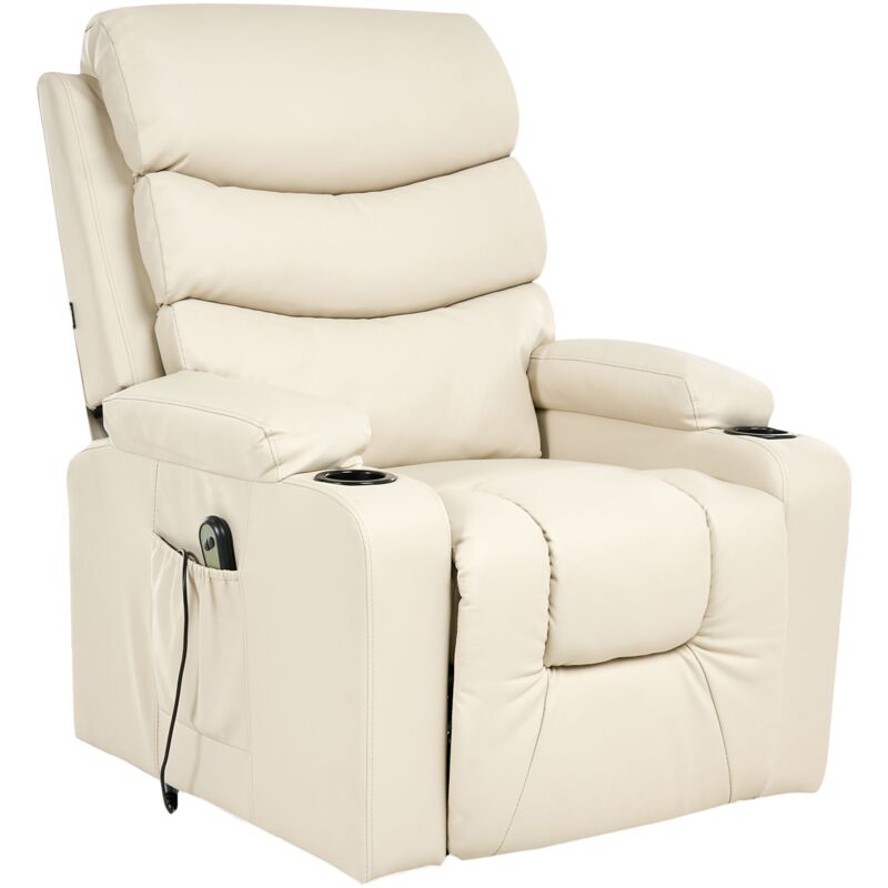 Beliani - Modern Faux Leather Electric Recliner Upholstered Lift Armchair Footrest Magazine Cup Holder Beige Eter