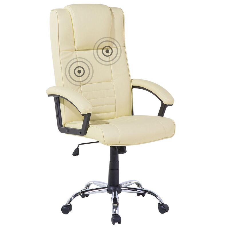 Modern Faux Leather Massage Chair Heated Swivel Castors Beige Comfort - Beige