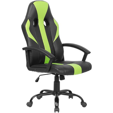 Modern Faux Leather Office Chair Black Green Adjustable Height Swivel Success