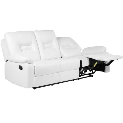 Modern Faux Leather Recliner Sofa Manual Reclining Padded 3 Seater White Bergen