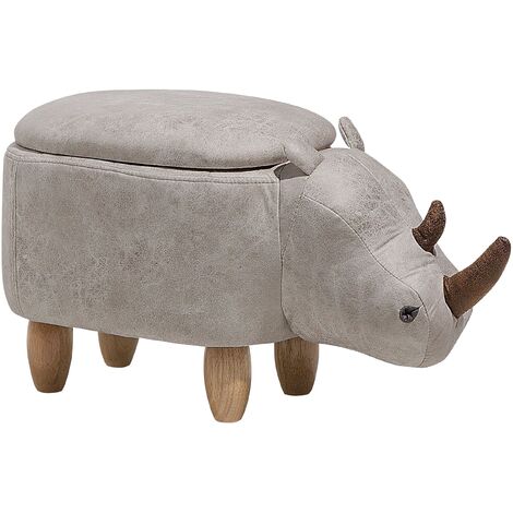 main image of "Modern Faux Leather Stool Upholstery Storage Solid Wood Animal Light Grey Rhino"