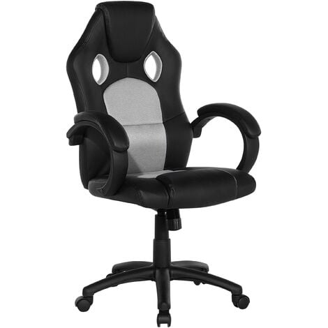 main image of "Modern Faux Leather Swivel Office Chair Mesh Gaming Adjustable Grey Rest"