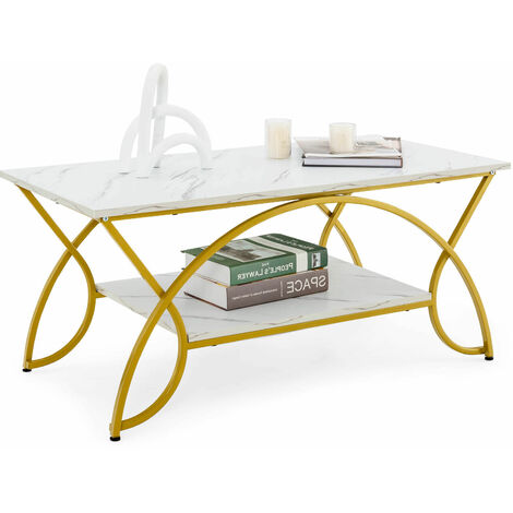 Modern Faux Marble Coffee Table 2-Tier Rectangular Accent Table Chic Cocktail