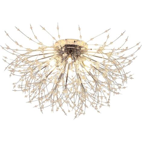 Modern Firework Chandeliers,6 G9 Lights Dandelion Ceiling Lamp Semi Flush Mount Crystal Fixtures Ceiling Lighting LED Pendant Light Fixtures for Living Room Dining Room Bedroom Without Bulb