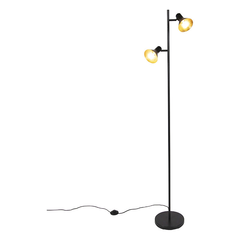 Modern floor lamp black with gold 2-lights - Magno
