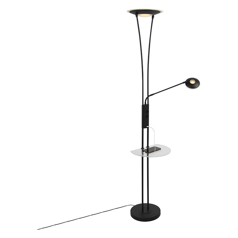 Floor lamp black with reading arm incl. LED and USB port - Seville