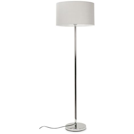 Modern Floor Lamp In Polished Chrome With Grey Drum Shade