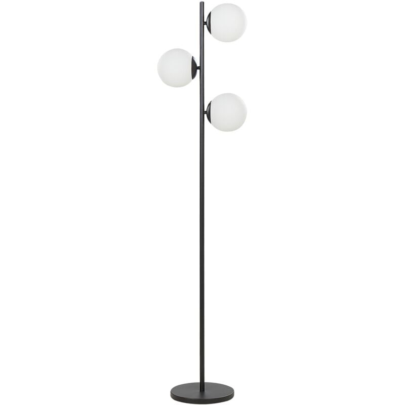 Modern Floor Lamp Lighting Metal Black Base Round 3 Lights White Globe Shades Wadi