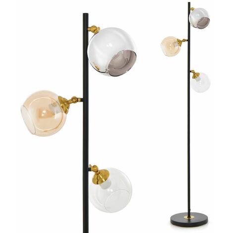 Modern Floor Lamp Metal Standing Tree Light 3 Glass Globe Hanging Lampshade E27