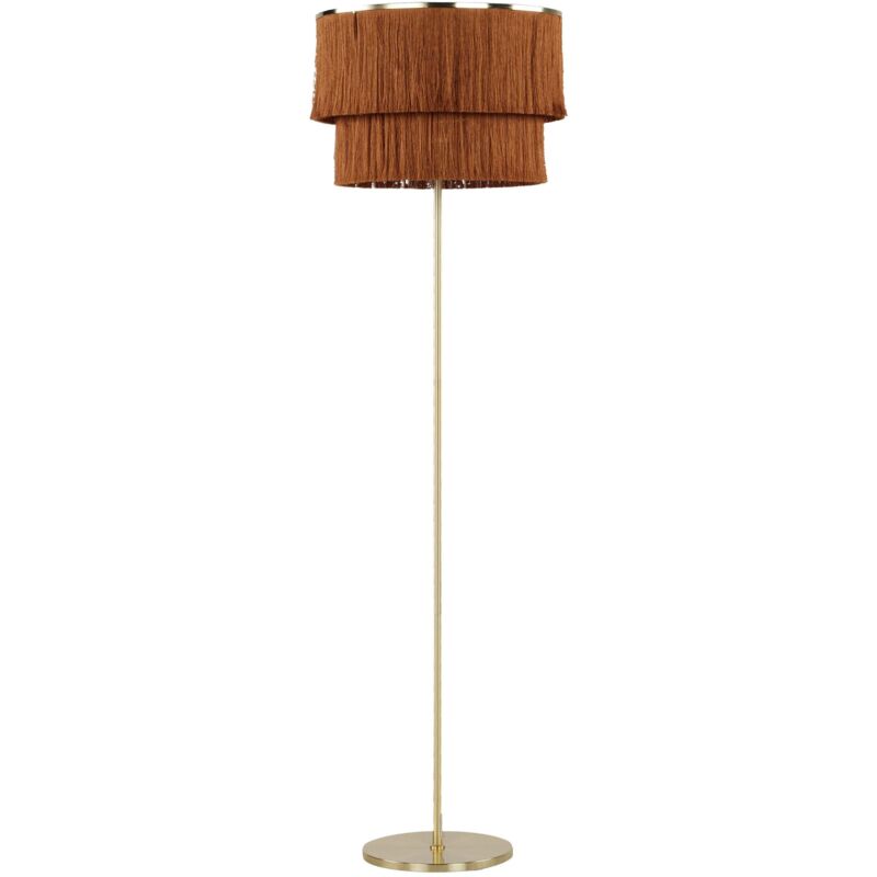 Modern Floor Lamp Shade Metal Base Gold Accents Brown Peristeri