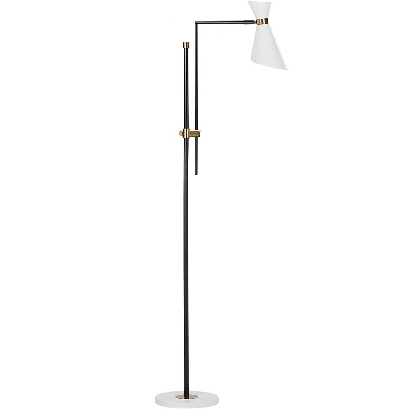 Modern Floor Lamp Spotlight Adjustable Metal Shade Marble Base Gold Accents White Melawi