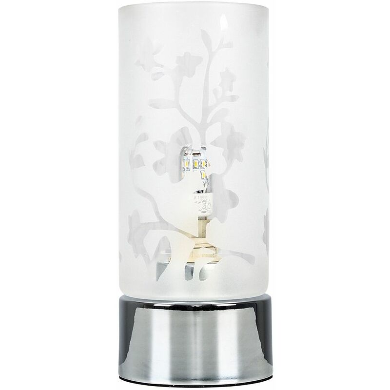 Floral Glass & Touch Table Lamp + 3W LED Dimmable G9 Bulb - Cool White