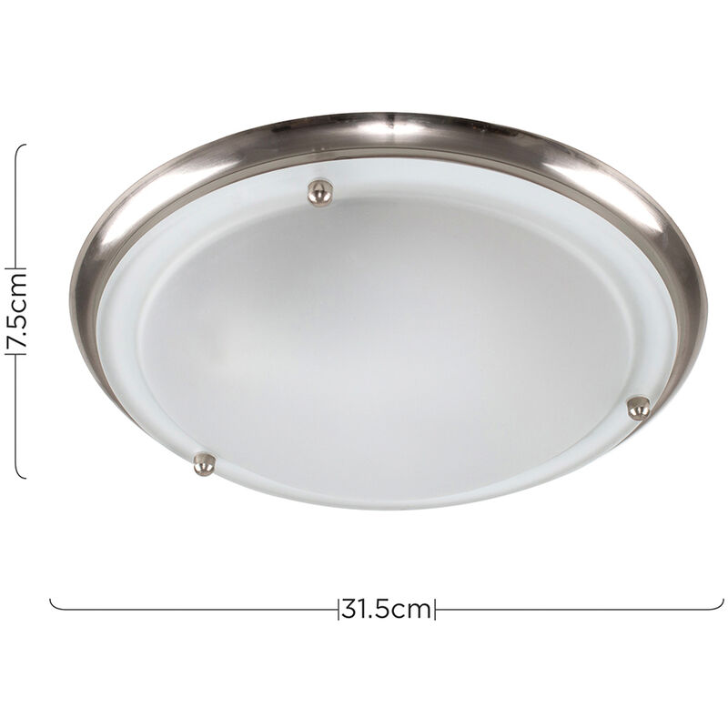 Brushed Chrome Flush Ceiling Light Frosted Glass Shade 13203