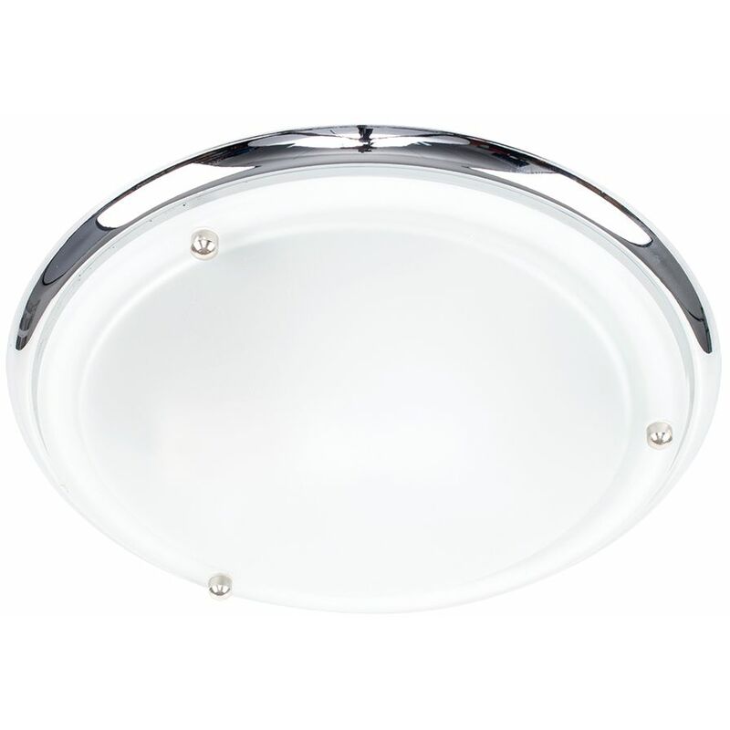 Minisun - Flush Round Bathroom Ceiling Light with a Frosted Glass Shade - Chrome