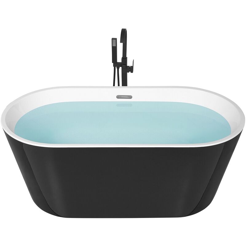 Modern Freestanding Bathtub Acrylic Oval Overflow System 150 cm Black Havana - Black