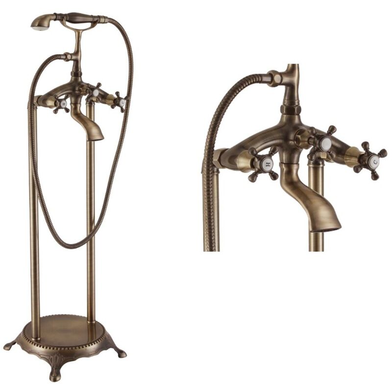 Modern Freestanding Bathtub Faucet in Bronze Solid Brass