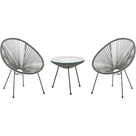 Modern Garden Bistro Set Table and Chairs 3 Piece Dark Grey Acapulco II