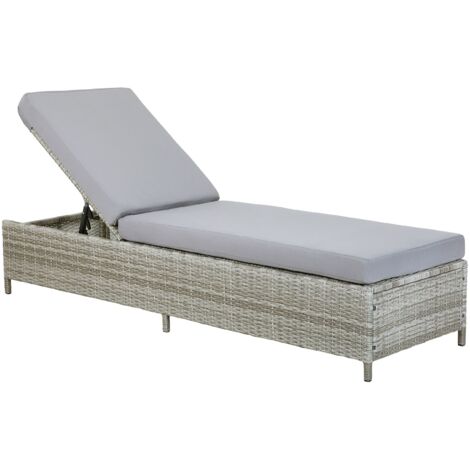 Modern Garden Lounger Steel Frame Grey Faux Rattan Reclining Turin II