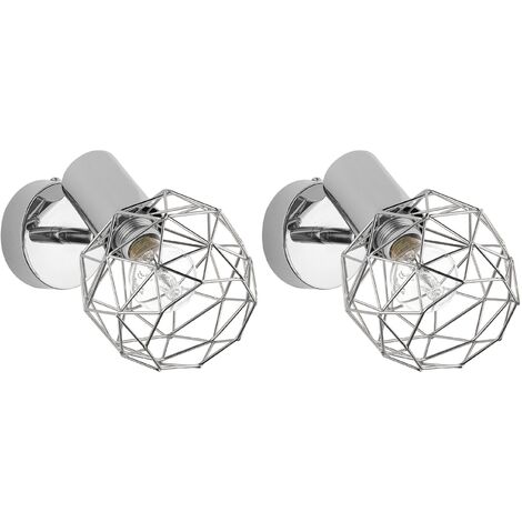 Modern Geometric Wall Lamps Light Sconces Metal Cage Silver Chenab - Silver