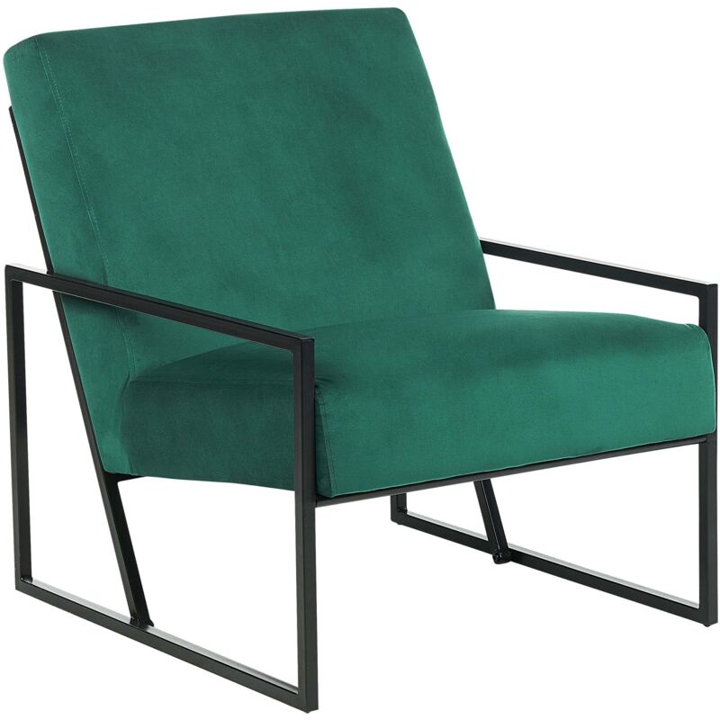Beliani - Modern Glam Armchair Accent Chair Velvet Upholstery Black Metal Frame Green Delary